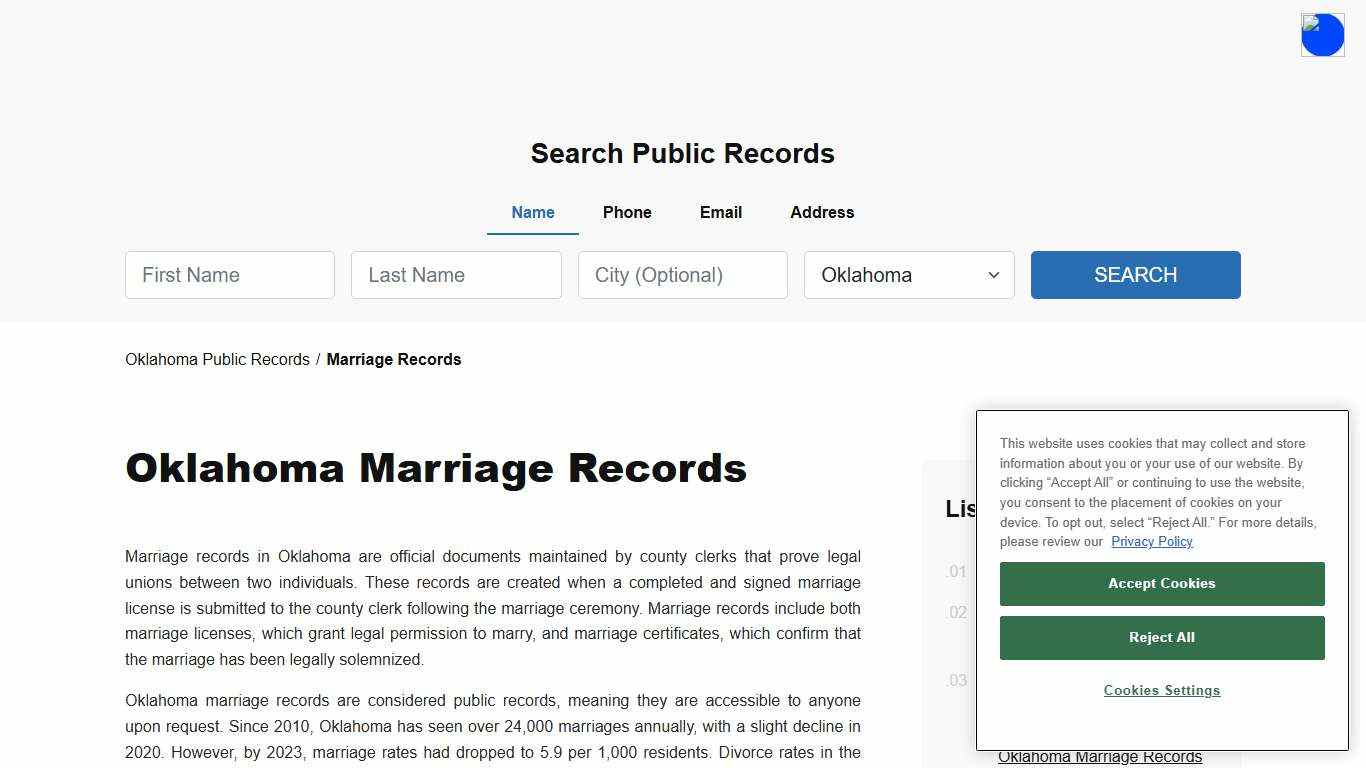 Oklahoma Marriage Records Search - Licenses & Certificates